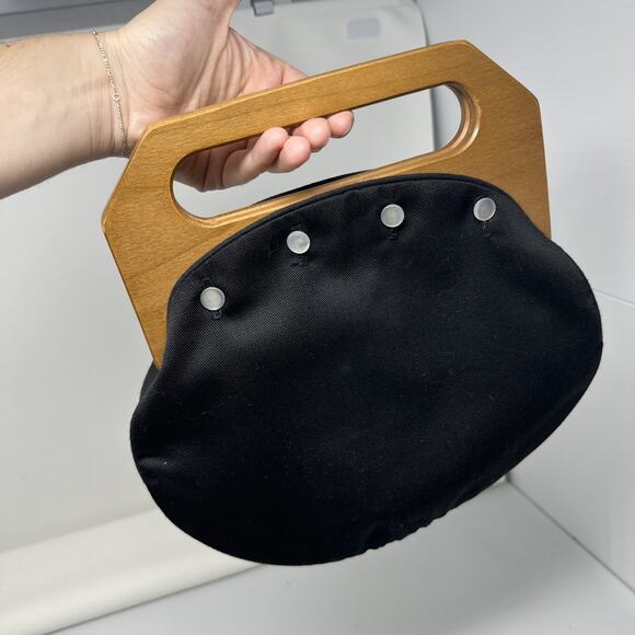 Vintage Bermuda Bag Wood Handle Clutch 4 Interchangeable Covers - Picture 2 of 9